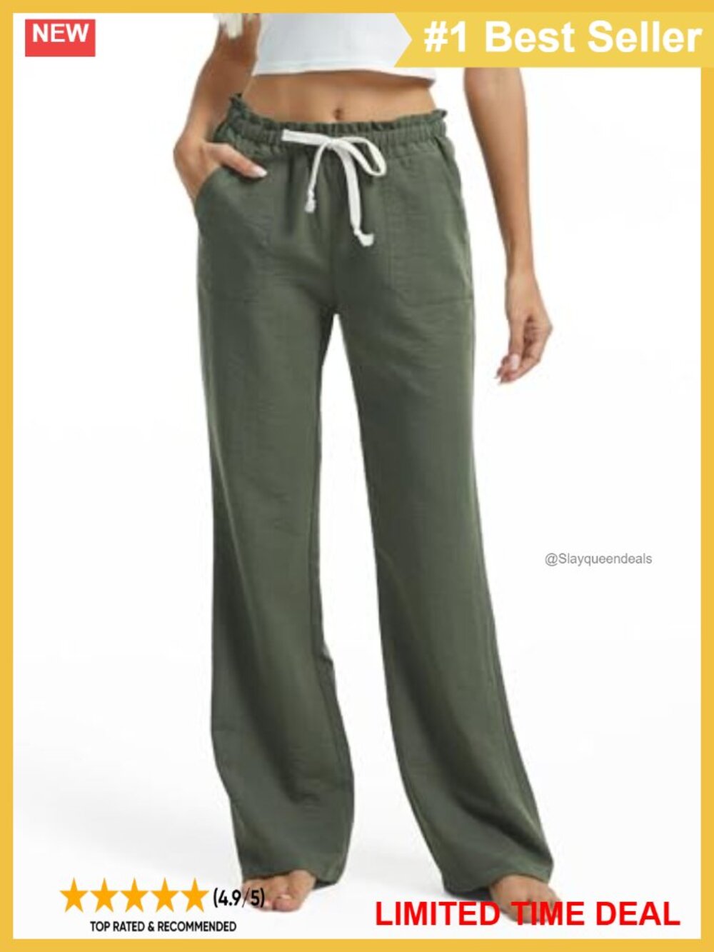 Tall Women Linen Blend Wide Leg Palazzo Pants Drawstring Smocked Waist Pockets